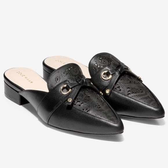 Cole Haan Emily Black Leather Mule Flat Sandal Women’s Pointed Toe Shoes 6.5 - Picture 1 of 16